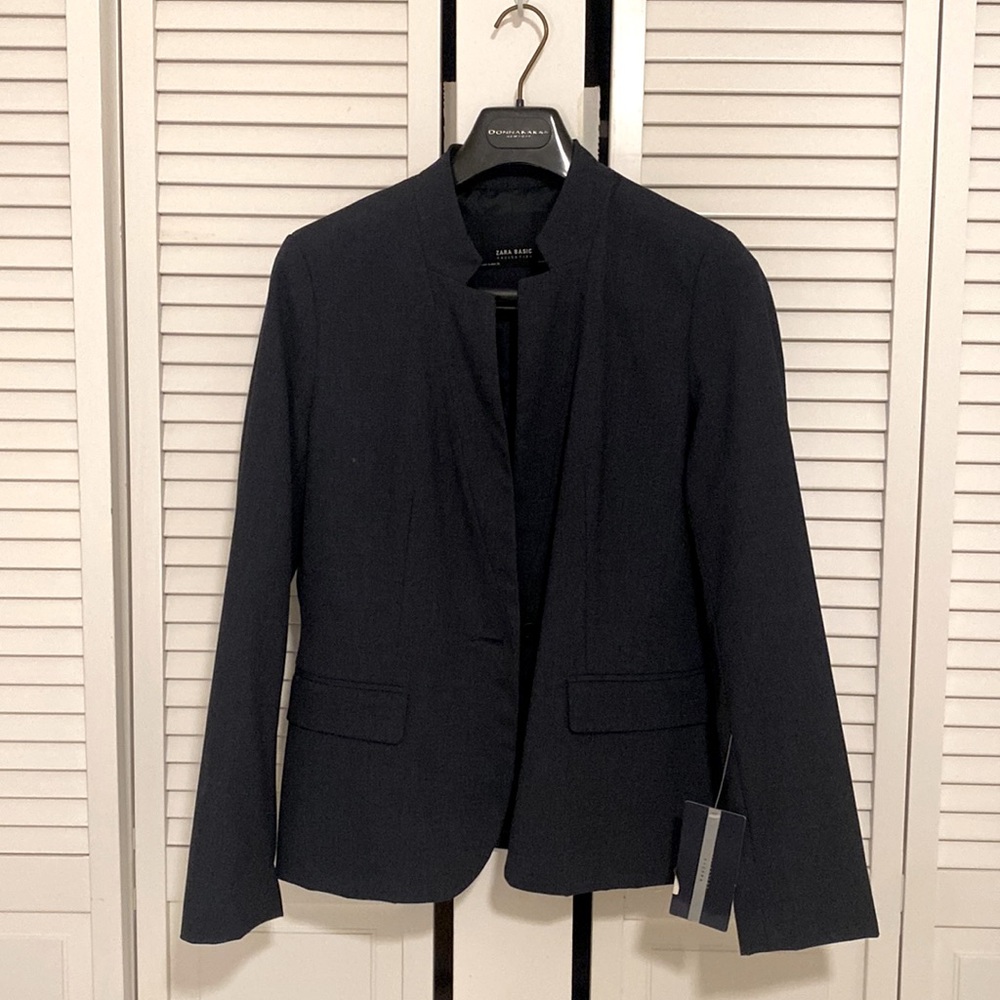Navy blue tweed Zara blazer, size US 8, NWT